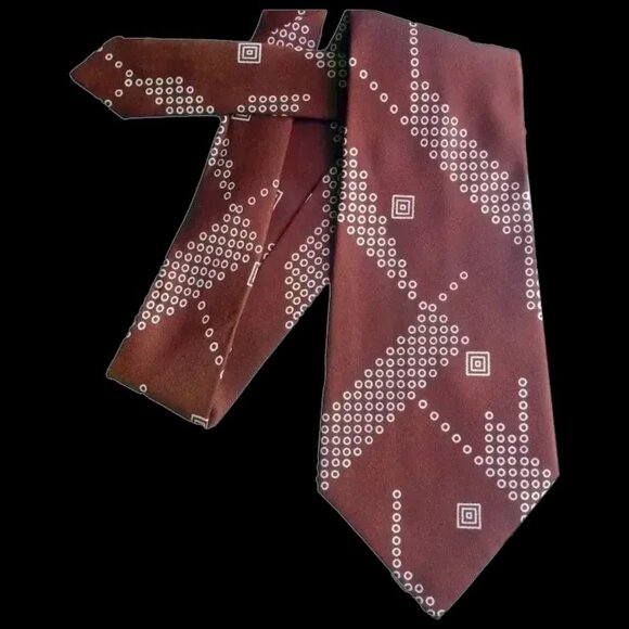 Vintage Brown Silk Wide Tie, Atomic Print Necktie - Picture 5 of 15